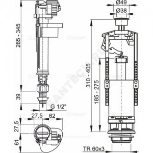 Арматура для бачка сливная/наливная нижнее подключение кнопка хром 1/реж Alca Plast SA2000S 1/2" CHROM