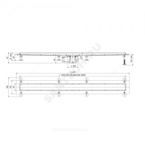Лоток душевой с "сухим" затвором ТП-55 Дн 50 с нержавеющей решеткой 1000х66 горизонтальный выпуск Татполимер 101200283