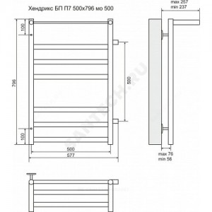 Полотенцесушитель водяной нерж сталь Лесенка Ду 25 (1") НР 298 Вт 500х796мм 7П боковое подключение Хендрикс Терминус 4620768888823