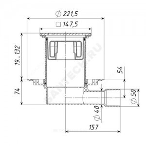 Трап регулируемый с поплавковым "сухим" затвором Дн 40/50 с чугунной решёткой 150х150мм горизонтальный выпуск Татполимер ТП-510PDs