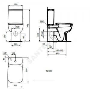 Унитаз без бачка Esedra горизонт/выпуск без сиденья Ideal Standard T282001.