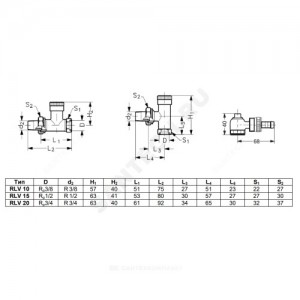 Клапан запорный для радиатора RLV Ду 10 Ру10 ВР прямой Danfoss 003L0142
