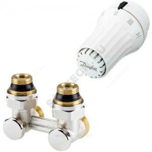 Комплект для ниж/п радиатора термостатический RLV-KS/RAE жид/нап для двухтр Ду 15 Ру10 1/2"x3/4"ЕК угловой клипс RTR (RA) 8-28oC Danfoss 013G5140