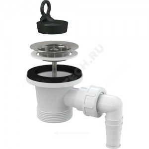 Выпуск для умывальника 1 1/2" с отводом (штуцером) с нержавеющей решёткой D=63мм с пробкой Alca Plast A31P