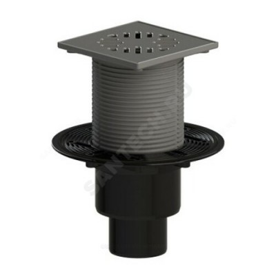 Трап регулируемый с механическим "сухим" затвором Дн 50/75/110 с чугунной решёткой 150х150мм вертикальный выпуск Татполимер ТП-310PMs