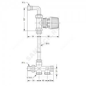Узел нижнего подключения RTR-K для двухтр Ду 15 Ру10 1/2"x3/4"ЕК прямой Danfoss 013G7041