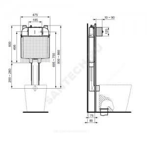 Бачок скрытого монтажа для напольного унитаза PROSYS BUILT IN CISTERN 80 M без кнопки смыва Ideal Standard R014767