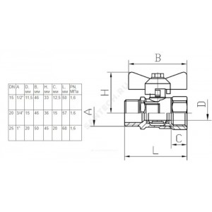 Кран шаровой латунь ПРАКТИК 131 Ду 15 Ру16 ВР/НР бабочка аналог 11б27п1 ГАЛЛОП 103253