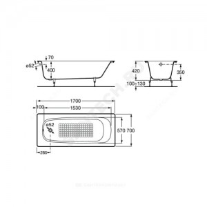 Ванна чугунная Continental 170х70 без ножек Roca 21291100R Ванна чугунная Continental 170х70 без ножек Roca 21291100R