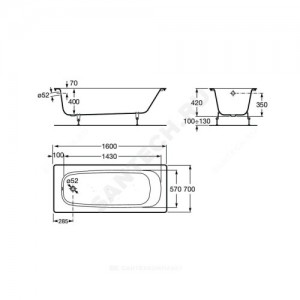 Ванна чугунная Continental 160х70 без ножек Roca 21290200R Ванна чугунная Continental 160х70 без ножек Roca 21290200R