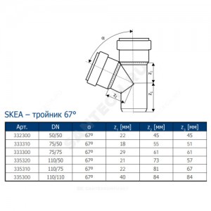 Тройник (PP-MD) бесшумный светло-серый Skolan dB SKEA Дн 78х78х67гр (DN70) б/нап в/к Ostendorf 333300