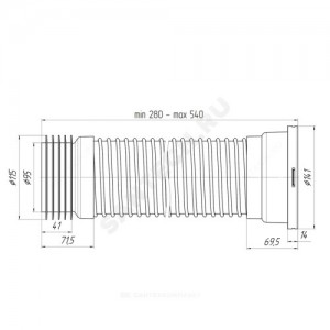 Гофра для унитаза армированная 110мм L=280-540мм для чугунных труб АНИ Пласт K528 Гофра для унитаза армированная 110мм L=280-540мм для чугунных труб АНИ Пласт K528