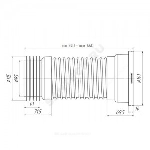 Гофра для унитаза армированная 110мм L=180-440мм для чугунных труб АНИ Пласт K518 Гофра для унитаза армированная 110мм L=180-440мм для чугунных труб АНИ Пласт K518