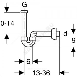 Сифон для умывальника/биде трубный 1 1/4" с прямой трубкой 40мм без выпуска Geberit 151.108.11.1