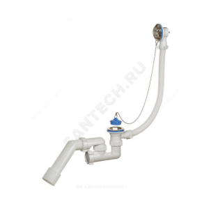 Слив-перелив для ванны регулируемый с пробкой на цепочке 1 1/2"x40 с переходной трубкой 45гр. 40/50 выпуск с нержавеющей решёткой D=70мм Орио А-80087