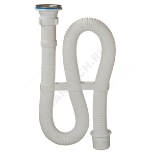 Сифон для умывальника гофрированный 1 1/2"x40 с переходником на 50мм L=1500мм выпуск с нержавеющей решёткой D=70мм Орио АС-30112