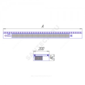 Конвектор внутрипольный Бриз рулонная решетка (втулки черные) анодированный алюминий шаг 12 мм с рамкой U - образный профиль подключение - справа КЗТО 200х80х2500 1то Nova 5 Ал12 БР2008025001ТОКПU5АЛ12Ч