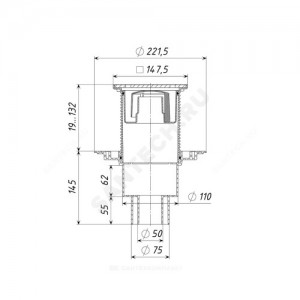 Трап регулируемый с гидрозатвором Дн 50/75/110 с чугунной решёткой 150х150мм вертикальный выпуск Татполимер ТП-310PHs