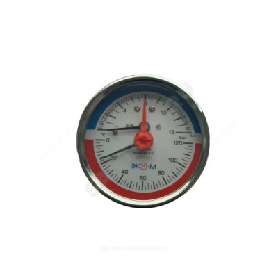 Термоманометр осевой Дк63 16 бар L=46мм с переходником на G1/2" G1/4" 160С ЭКОМЕРА