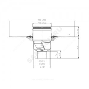 Трап для балконов и террас регулируемый с "сухим" затвором Дн 75/110 с нержавеющей решёткой 138х138мм с полимербитумным полотном и с фиксацией решетки Klick-Klack вертикальный выпуск HL HL3100TH
