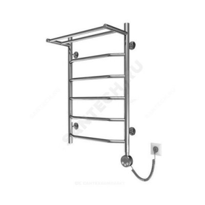 Полотенцесушитель электрический нерж сталь Лесенка с полочкой 500х800мм 5П ТЭН справа Вектра Элит-Металл Э-12-08