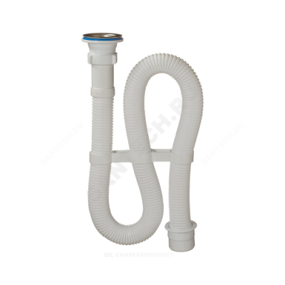 Сифон для умывальника/мойки гофрированный 1 1/2"x40 с переходником на 50мм L=1000мм выпуск с нержавеющей решёткой D=70мм Орио АС-3011