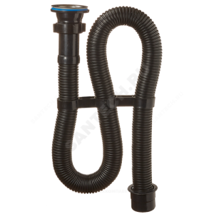 Сифон для умывальника гофрированный 1 1/2"x40 с переходником на 50мм L=1000мм черный выпуск с нержавеющей решёткой D=70мм Орио АС-3012