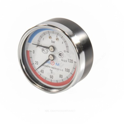 Термоманометр осевой Дк80 16 бар L=46мм с переходником на G1/2" G1/4" 120С ЭКОМЕРА