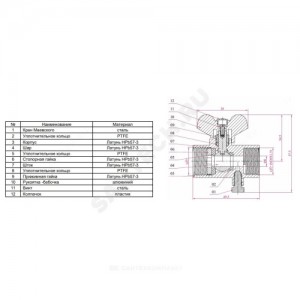 Кран для манометра шаровой латунь 11б27п(м)1 Ду 15 Ру16 ВР G1/2"-М20х1,5 с бабочкой без фланца с краном Маевского