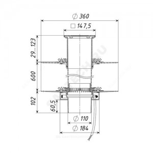 Воронка кровельная с вертикальным выпуском двухуровневая PP Дн 110 c трапом с приж фл с дренаж кол с эл/под Татполимер ТП-10.100-Э