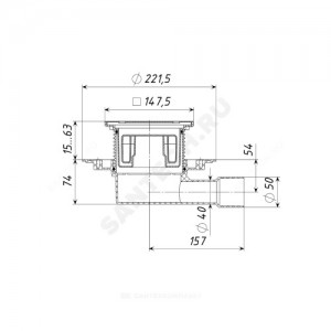 Трап регулируемый с поплавковым "сухим" затвором Дн 40/50 с нержавеющей решёткой 150х150мм горизонтальный выпуск Татполимер ТП-5612Ds