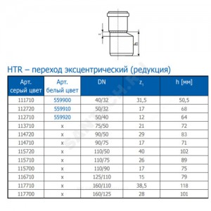 Переход PP-H эксцентрический серая HT HTR Дн 110х50 б/нап в/к Ostendorf 115720 Переход PP-H эксцентрический серая HT HTR Дн 110х50 б/нап в/к Ostendorf 115720