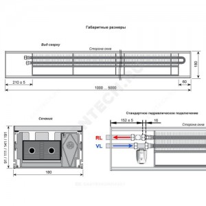 Конвектор внутрипольный WSK без решетки подключение - слева с торца Mohlenhoff WSK 180-90-1000