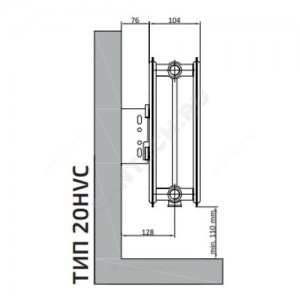 Радиатор стальной панельный Hygiene Ventil Compact HVC тип 20 500х2800 Qну=4027 Вт ниж/п прав в комплекте кронштейн. встроенный вентиль, гигиенический RAL 9016 (белый) Heaton Plus