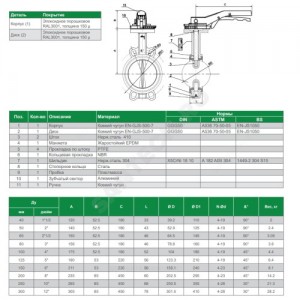 Затвор дисковый поворотный чугун VPI4448R-02EP Ду 100 Ру16 межфл с рукояткой диск чугун манжета EPDM Tecofi VPI4448R-02EP0100