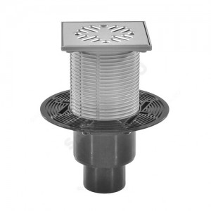 Трап регулируемый с поплавковым "сухим" затвором Дн 50/75/110 с нержавеющей решёткой 150х150мм вертикальный выпуск Татполимер ТП-310Ds