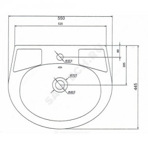 Умывальник подвесной Антей 55 белый УмОв2Ф без перелива Лобненский стройфарфор 10/1/5/1-77