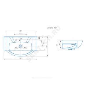 Умывальник мебельный Элеганс 75 белый Kirovit (Кировская керамика)