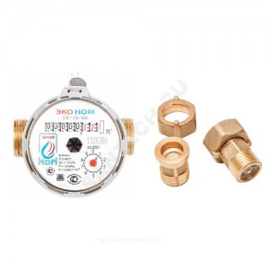Счётчик г/в и х/в крыльчатый одноструйный Ду 15 Ру16 90С L=80мм резьба с обратным клапаном В/К ЭКО НОМ СВ80-004