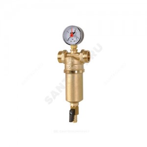 Фильтр сетчатый T-образный латунь Ду 20х25 Ру25 G3/4"х1" НР 750 с обратной промывкой и манометром Icma 83750AE05