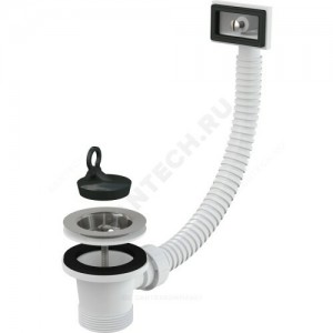 Выпуск для кухонной мойки с гибким переливом 1 1/2" с нержавеющей решёткой D=70мм с пробкой Alca Plast A331