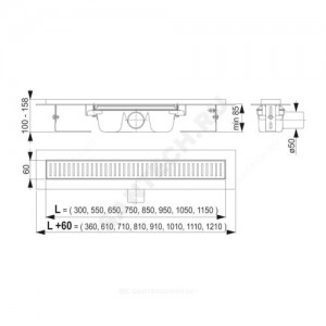 Лоток душевой с гидрозатвором Дн 50 без решетки 950х60 горизонтальный выпуск Alca Plast APZ1-950 SMART