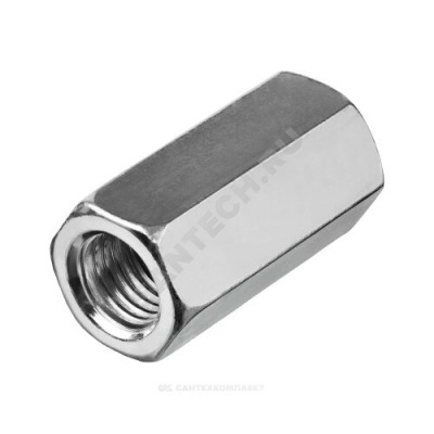 Гайка удлиненная стальная оц М10х30 шестигранная DIN 6334