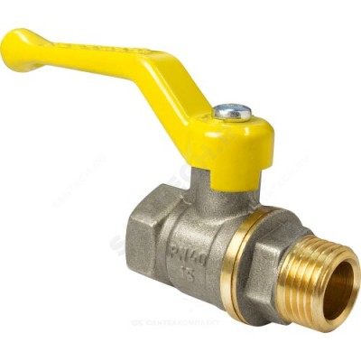 Кран шаровой латунь никель газ 11Б27фтМ Ду 20 Ру40 ВР/НР полнопроходной рычаг VALFEX VF.272.NR3.034