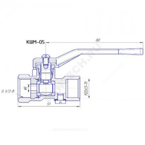 Кран для манометра шаровой латунь 11Б27п10 Ду 15 Ру16 ВР G1/2"-М20х1,5 с рукояткой без фланца для газа ВИПРА КШМ-05.00.000