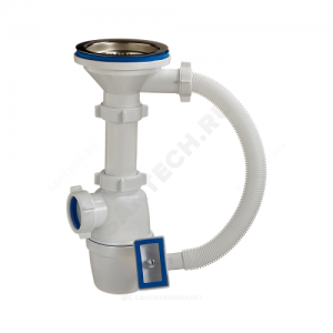 Сифон для кухонной мойки бутылочный с гибким переливом 3 1/2"x40 выпуск с нержавеющей решёткой D=114мм Орио А-4007