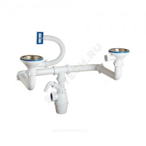 Сифон для кухонной мойки бутылочный с гибким переливом 3 1/2"x40 со смещенным сливом, с отводом (штуцером) выпуск с нержавеющей решёткой D=114мм Орио К-43592