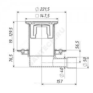 Трап регулируемый с поплавковым "сухим" затвором Дн 40/50 с нержавеющей решёткой 150х150мм горизонтальный выпуск Татполимер ТП-510.1Ds