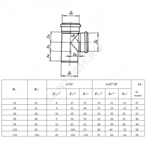 Тройник PP-H переходной серый Дн 110х50х45гр б/нап в/к RTP (РосТурПласт) 11433