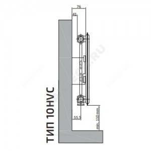 Радиатор стальной панельный Hygiene Ventil Compact HVC тип 10 600х700 Qну=683 Вт ниж/п прав в комплекте кронштейн. встроенный вентиль, гигиенический RAL 9016 (белый) Heaton Plus